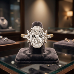 Bague de fiançailles classique pour femme en or jaune avec sept pierres pavées de diamants ovales de 2,84 carats cultivés en laboratoire - Product Image 3