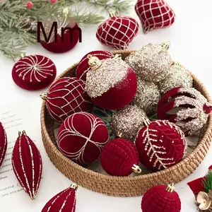 Nouveau produit transfrontalier rouge foncé vin rouge floqué arbre de Noël décoration boule pendentif PVC boule peinte irrégulière - Product Image 1