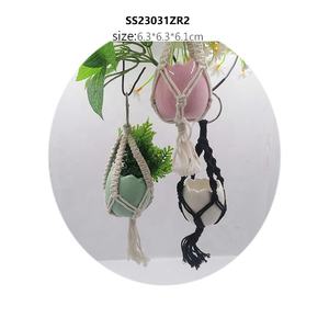 <span class=keywords><strong>Vase</strong></span> en céramique avec logo personnalisé à <span class=keywords><strong>accrocher</strong></span> <span class=keywords><strong>au</strong></span> <span class=keywords><strong>mur</strong></span> en corde de chanvre style nordique avec bouche de fleurs pour la décoration de cour - Product Image 2