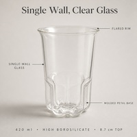 Gobelet en verre borosilicate 420 ml avec fond en forme de patte de chat, verre transparent pour café glacé, latte, thé, eau, verrerie