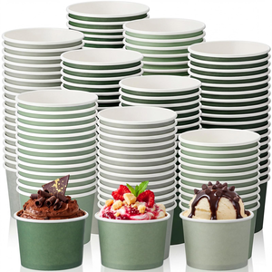 Custom Logo Eco-Friendly Biodegradable Recyclable Food Grade PE Coated Yogurt Salad Dessert Ice Cream Paper <b>Cups</b> With Lid - Product Image 1