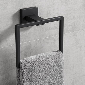 YOHAN Porte-serviettes mural carré en acier inoxydable brossé argent mat noir pour salle <span class=keywords><strong>de</strong></span> bain - Product Image 4