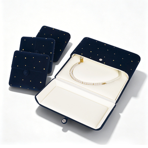 Caja de Joyería de Terciopelo Azul con Diseño de Estrellas de Lujo, Caja de Regalo de Almacenamiento de Anillos, Colgantes y Pendientes de Doble Cara - Product Image 5