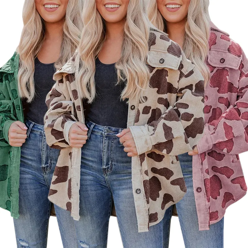 Moda Outwear Leopard Corduroy Jacket Inverno Quente Mulheres Casacos De Pele para Senhoras