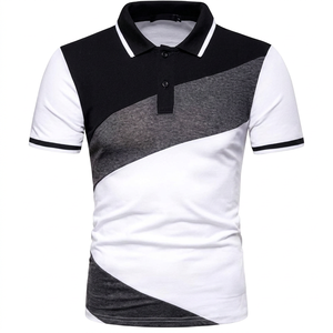 Polo en tricot color block à manches courtes et col pour homme, décontracté, été, logo personnalisé - Product Image 1