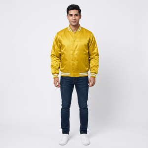 FINER THREADS Men's College <b>Baseball</b> <b>Bomber</b> <b>Jacket</b> Stand Collar Varsity Letterman Long Casual Winter Unhooded Breathable 100% - Product Image 1