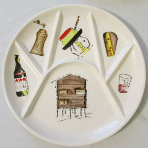 Ensemble vintage de 5 assiettes <span class=keywords><strong>à</strong></span> <span class=keywords><strong>fondue</strong></span> en céramique divisées avec un motif de nourriture française peint <span class=keywords><strong>à</strong></span> la main, design de paysage, <span class=keywords><strong>assiette</strong></span> <span class=keywords><strong>à</strong></span> collation - Product Image 5