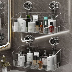 Suction Cup Faucet Holder Rectangular Transparent And Gray Durable Bathroom Shelves - Product Image 4