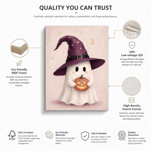 Chapeau de Sorcier Violet Imprimé en 3D <span class=keywords><strong>TOPART</strong></span> de Luxe Premium, Petit Fantôme Tenant une Citrouille, LED Carrée à Piles pour Halloween - Product Image 4