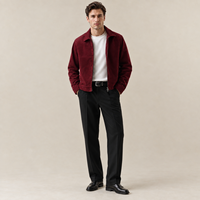 Veste en velours côtelé 100 % coton pour homme, bordeaux, col montant, fermeture éclair bidirectionnelle, décontractée, élégante, pour superposition