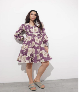 Robe midi en coton pour femme, couleur violette, col en V, manches longues, été, décontractée, confortable, légère, respirante, tendance, robe à la mode - Product Image 5