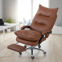 Fauteuil de bureau exécutif ergonomique moderne et confortable en maille avec repose-pieds en cuir PU, hauteur réglable, pivotant, en acier inoxydable pour salon