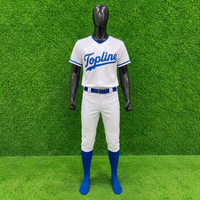Maillot de baseball pour homme Topline, col en V, blanc et bleu, manches courtes, coupe classique, boutons sur le devant, respirant, séchage rapide, polyester, toutes saisons