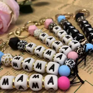 Mode lettre maman fille porte-clés pour femmes hommes Silicone perles porte-clés pour clés 2024 voiture porte-clés breloques en gros bijoux cadeau