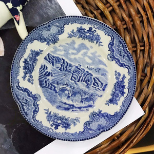 Classic Good Quality European <b>Blue</b> Castle Series Ceramic Dessert Plate <b>Dinner</b> Plate - Product Image 4