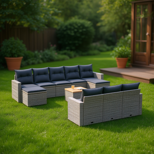 Conjunto de Sofás de Jardín Grises, Muebles de Exterior con Capacidad para Más de 10 Personas, Resistentes a la Intemperie, de Ratán, Diseño Contemporáneo - Product Image 2