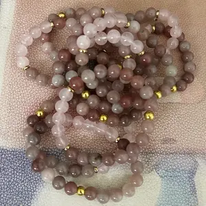 SN2009 8mm Energy Beads Gemstone Mala Healing Rose Quartz Jewelry Yoga Gift Crystal Bracelet