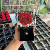 Fleur éternelle acrylique boîte à bijoux lumière vraie Rose pour la saint-valentin fête des mères nouvel an cadeau tiroir accessoire inclus