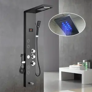 LED Digital Display 6 Functions Modern Bathroom 304 Stainless Steel Waterfall Spa Jets Smart Shower Panel Wall Shower Sets