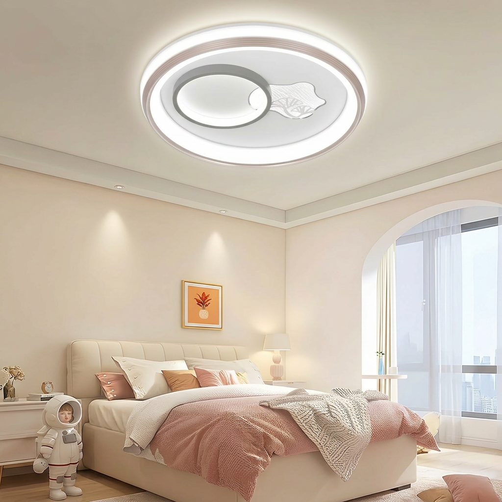 Modern Dual Ring LED Ceiling Light Leaf Pattern Flush Mount Lamp Dimmable Lighting for Luxury Living Room Master Bedroom