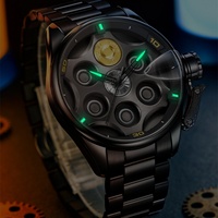 Reloj de Cuarzo de Alta Gama para Hombre, Giratorio, 3D, Hueco, de 44 mm, de Aleación de Acero Inoxidable, con Cristal, Cronógrafo, Vintage, Moderno