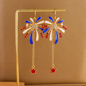 Moda küpe mavi kırmızı Fireworks Glitter elmas tasarım uzun küpe ile amerikan bağımsızlık günü hediye aksesuar küpe - Product Image 2
