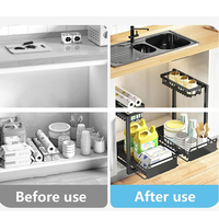 Organisateur de rangement sous évier à 2 niveaux, panier coulissant pour armoire, étagère coulissante à 2 niveaux