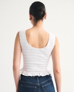 Top Corto sin Mangas con Volantes y Cuello en U en la Espalda, Color Blanco Sólido, Personalizado por Leduo para Mujer - Product Image 3