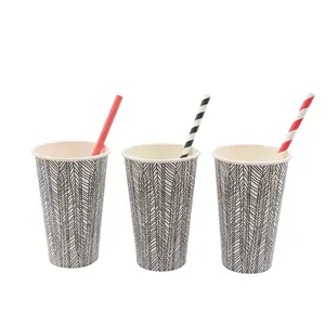 Single-Use Disposable Paper Cups With Eco-Friendly Drinking Straws Eco-Conscious Straw Cups For Beverages