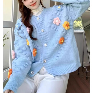 Maglione Cardigan Casual da <span class=keywords><strong>donna</strong></span> <span class=keywords><strong>a</strong></span> fiori di palla 3D lavorato <span class=keywords><strong>a</strong></span> <span class=keywords><strong>mano</strong></span> con Design ricamato carino e nuovo stile - Product Image 5