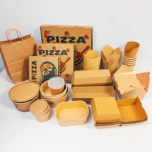 Eco friendly takeaway plain kraft cardboard paper 7 14" 16" 20 inch slice pizza Chips Fried Chicken Fries Burger box with handle