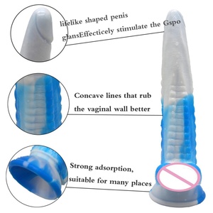 ของเล่นทางเพศสำหรับผู้หญิงขนาด 9 นิ้ว รุ่น FAAK BW159 สีน้ำเงินกรมท่า-ขาว หัวเล็ก นุ่ม กระชับ ดิลโด้ซิลิโคนแบบมีปุ่ม ดิลโด้รูปทรงสัตว์ รูปทรงมังกร - Product Image 6