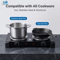 Kompor Listrik Ganda YQ-200H-2 2 x 1000W 150mm dengan Plat Masak Spiral Coil, Ringkas, untuk Meja Dapur, Bersertifikasi CE CB