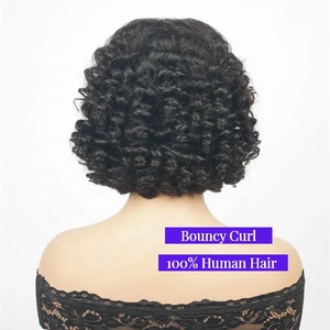 Perruques Courtes Bouncy Curl Perruques Lace Front <span class=keywords><strong>Cheveux</strong></span> Humains Perruques Courtes Bob Pour Les Femmes Noires Prix Pas Cher Courtes 12 Pouces 4C Edge Baby Hair - Product Image 4