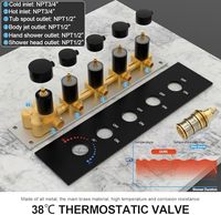 HOMEDEC Robinet thermostatique en laiton noir à poignée unique de 12 pouces, système de douche LED à 5 voies avec jet pluie et bec de baignoire cascade douce