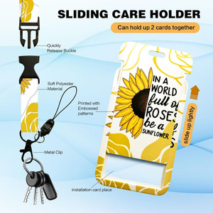 In stock: Yellow sunflower-patterned English easy-pull <b>buckle</b> badge roll, polyester lanyard, detachable double-sided UV - Product Image 3
