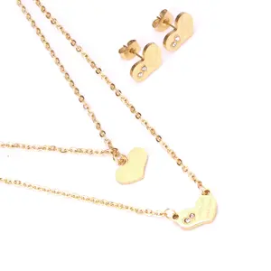 Wholesale jewelry manufacturers China 18K gold plated Heart stainless steel jewelry sets for woman