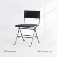 Chaise de salle à manger minimaliste en acier inoxydable au design Bauhaus, revêtement en cuir antique, durable et légère, mobilier de maison