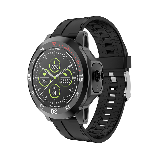 2024 2 in 1 Smart Watch Round Screen Music Control Receive Calls 300mAh Battery Fitness Tracker Earphone TWS Smart Watch