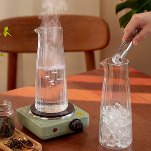 <span class=keywords><strong>Carafe</strong></span> à boisson en verre transparent de 1,2 L avec bec verseur en V pour jus, thé glacé, lait, sans couvercle, pour réfrigérateur - Product Image 2