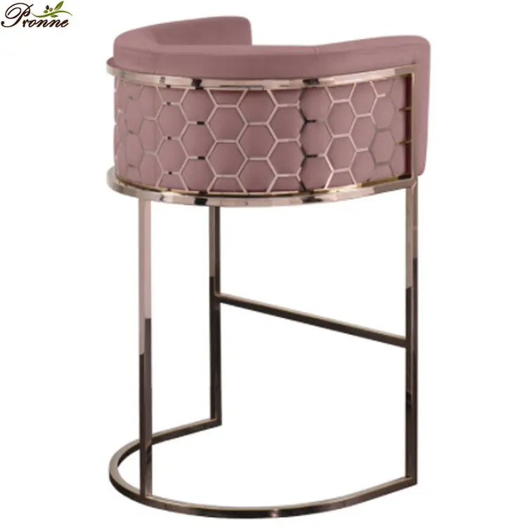 Tabouret de bar rose avec accoudoirs, chaise haute creuse, cadre en acier inoxydable, style nordique moderne, pour les loisirs, nouveauté