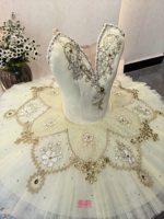 Gaun Tutu Balet Profesional Berhias Emas untuk Anak-anak, Tutu Pancake Tanpa Lengan dengan Renda Berhias Berlian Imitasi untuk Anak Perempuan, Ideal untuk Pertunjukan