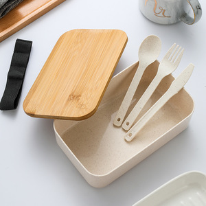 Wheat Straw Lunch Box Bamboo <b>Lid</b> Rectangle <b>Microwave</b> Safe Food Storage Container Single Layer Bento Box - Product Image 5