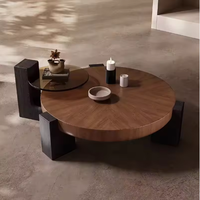 Table basse en bois pour salon, table basse ronde moderne avec armoires et table d'appoint, table centrale pour petit espace domestique, noyer