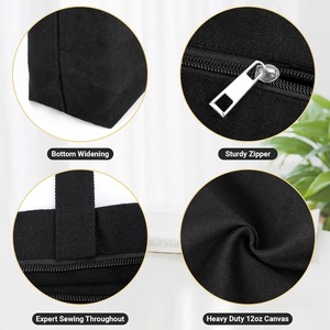 <strong>Black</strong> Canvas <strong>Tote</strong> Bag, Canvas Bags with Zipper Heavy Duty Reusable Washable Grocery Shopping Bag with Handle, Blank Cotton Bags - Product Image 5