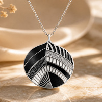 Collier en argent avec pendentif géométrique en forme de boule, émail noir rayé, pour femmes, bijoux en acier inoxydable 316L