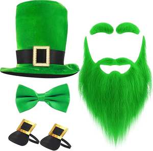 Vente chaude 4 Pcs St. Patrick's Day <span class=keywords><strong>Leprechaun</strong></span> Costume Comprend Vert <span class=keywords><strong>Leprechaun</strong></span> Chapeau et Faux Barbe Moustaches Accessoires - Product Image 2