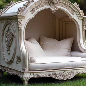 OE-FASHION Maison pour chien de luxe en bois massif sculpté à la main, blanc antique, villa victorienne pour animaux de compagnie pour jardin et domaine - Product Image 2