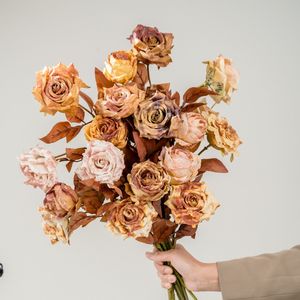 Roses artificielles Maillard, hortensias, fleurs en soie, décoration de mariage, couleurs d'automne, tons café, décoration intérieure - Product Image 4