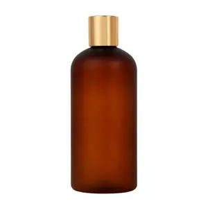 Bottiglia di ambra traslucida smerigliata da 500ml confezione di bottiglie di plastica vuote in PET con coperchio dorato per la cura della pelle